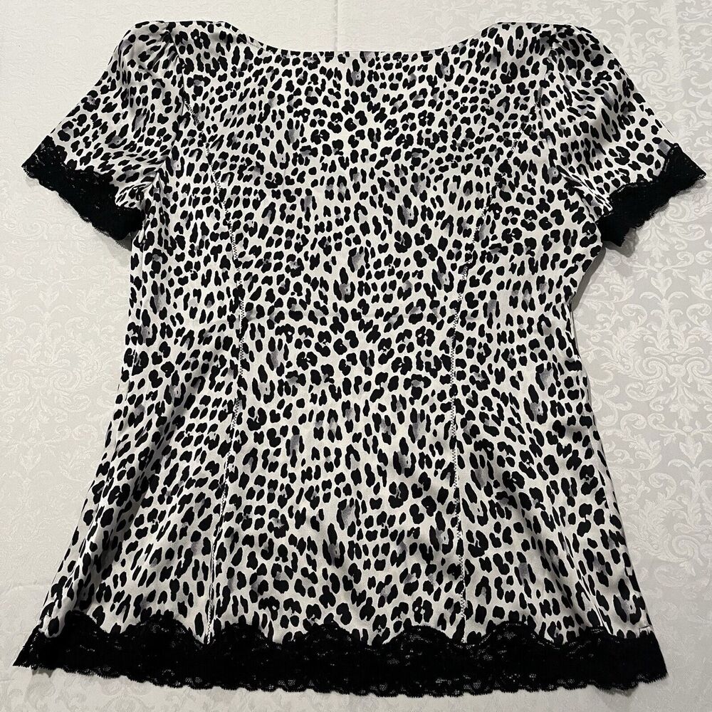White House Black Market Sz 6 Animal Print Silk Lace Blouse/Top Side Zip Stretch - Picture 2 of 8